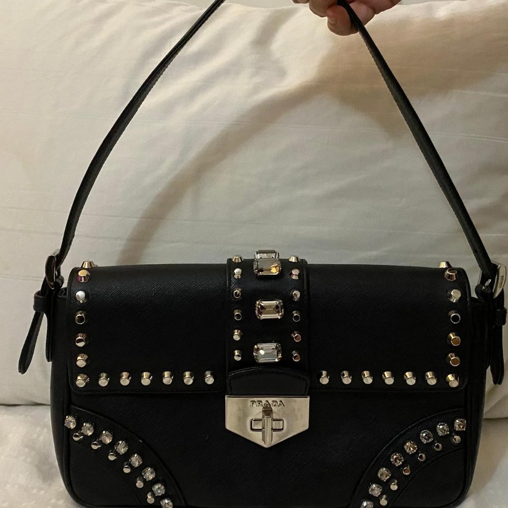 Classic Prada Studded Shoulder Bag